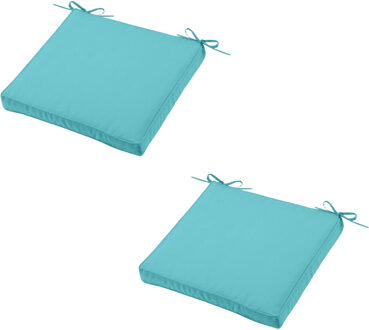 Textile Tuin stoelkussen - 2x - turquoise blauw - 40 x 40 x 5 cm - voor buiten