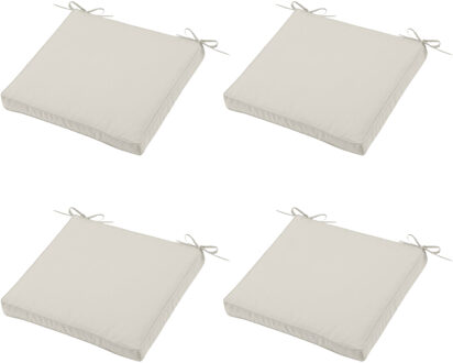 Textile Tuin stoelkussen - 4x - lichtbeige - 40 x 40 x 5 cm - touwtjes sluiting - voor buiten