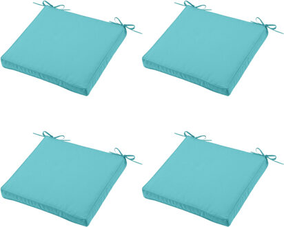 Textile Tuin stoelkussen - 4x - turquoise blauw - 40 x 40 x 5 cm - voor buiten
