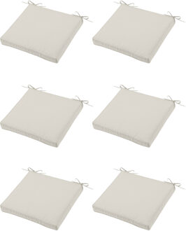 Textile Tuin stoelkussen - 6x - lichtbeige - 40 x 40 x 5 cm - touwtjes sluiting - voor buiten