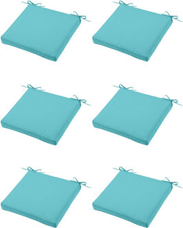 Textile Tuin stoelkussen - 6x - turquoise blauw - 40 x 40 x 5 cm - voor buiten