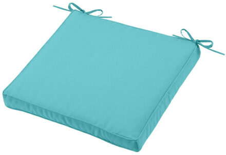 Textile Tuin stoelkussen - turquoise blauw - 40 x 40 x 5 cm - touwtjes sluiting - voor buiten
