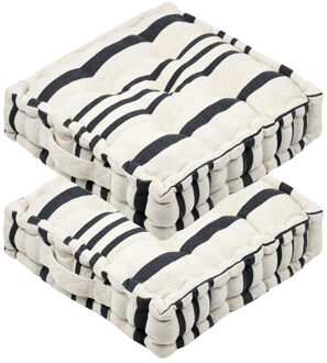 Textile Vloerkussen Beach - 2x - creme wit/grijs - katoen - 45 x 45 x 10 cm - vierkant - Extra