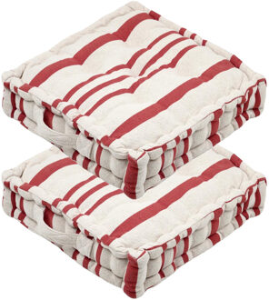 Textile Vloerkussen Beach - 2x - creme wit/steenrood - katoen - 45 x 45 x 10 cm - Extra dik