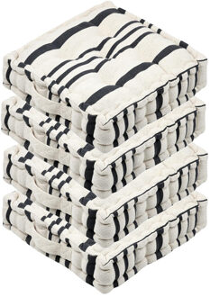 Textile Vloerkussen Beach - 4x - creme wit/grijs - katoen - 45 x 45 x 10 cm - vierkant - Extra