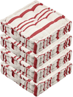 Textile Vloerkussen Beach - 4x - creme wit/steenrood - katoen - 45 x 45 x 10 cm - Extra dik