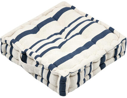 Textile Vloerkussen Beach - creme wit/blauw - katoen - 45 x 45 x 10 cm - vierkant - Extra dik