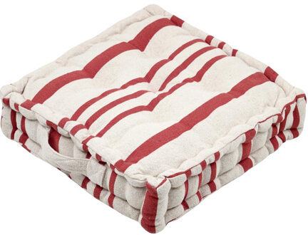 Textile Vloerkussen Beach - creme wit/steenrood - katoen - 45 x 45 x 10 cm - Extra dik