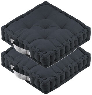 Textile Vloerkussen DUO - 2x - antraciet - katoen - 45 x 45 x 10 cm - vierkant - Extra dik