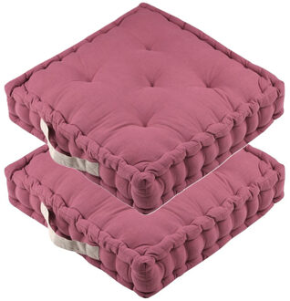 Textile Vloerkussen DUO - 2x - aubergine - katoen - 45 x 45 x 10 cm - vierkant - Extra dik