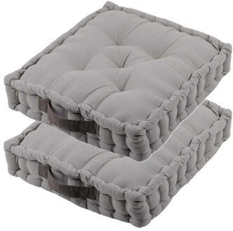 Textile Vloerkussen DUO - 2x - betongrijs - katoen - 45 x 45 x 10 cm - vierkant - Extra dik