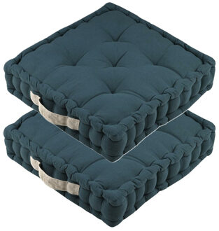 Textile Vloerkussen DUO - 2x - blauw - katoen - 45 x 45 x 10 cm - vierkant - Extra dik