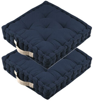 Textile Vloerkussen DUO - 2x - donkerblauw - katoen - 45 x 45 x 10 cm - vierkant - Extra dik