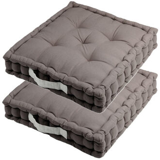 Textile Vloerkussen DUO - 2x - grijs - katoen - 45 x 45 x 10 cm - vierkant - Extra dik