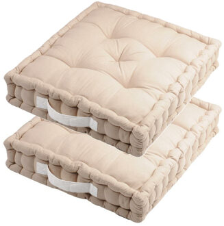 Textile Vloerkussen DUO - 2x - lichtbeige - katoen - 45 x 45 x 10 cm - vierkant - Extra dik
