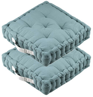 Textile Vloerkussen DUO - 2x - lichtblauw - katoen - 45 x 45 x 10 cm - vierkant - Extra dik