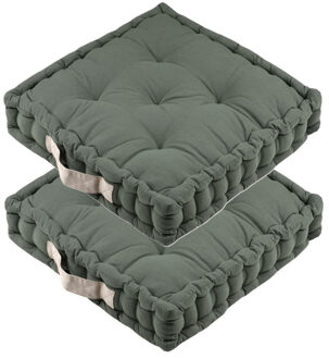 Textile Vloerkussen DUO - 2x - olijfgroen - katoen - 45 x 45 x 10 cm - vierkant - Extra dik