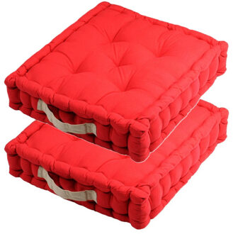 Textile Vloerkussen DUO - 2x - rood - katoen - 45 x 45 x 10 cm - vierkant - Extra dik