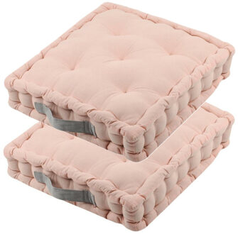 Textile Vloerkussen DUO - 2x - roze - katoen - 45 x 45 x 10 cm - vierkant - Extra dik
