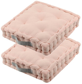 Textile Vloerkussen DUO - 2x - roze - katoen - 45 x 45 x 10 cm - vierkant - Extra dik