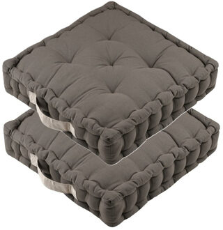 Textile Vloerkussen DUO - 2x - taupe - katoen - 45 x 45 x 10 cm - vierkant - Extra dik