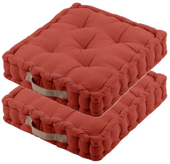 Textile Vloerkussen DUO - 2x - terracotta - katoen - 45 x 45 x 10 cm - vierkant - Extra dik