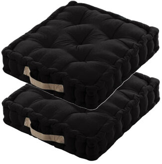 Textile Vloerkussen DUO - 2x - zwart - katoen - 45 x 45 x 10 cm - vierkant - Extra dik