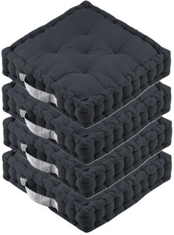 Textile Vloerkussen DUO - 4x - antraciet - katoen - 45 x 45 x 10 cm - vierkant - Extra dik