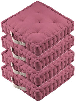 Textile Vloerkussen DUO - 4x - aubergine - katoen - 45 x 45 x 10 cm - vierkant - Extra dik