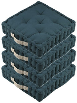 Textile Vloerkussen DUO - 4x - blauw - katoen - 45 x 45 x 10 cm - vierkant - Extra dik