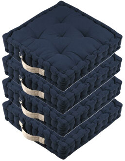Textile Vloerkussen DUO - 4x - donkerblauw - katoen - 45 x 45 x 10 cm - vierkant - Extra dik
