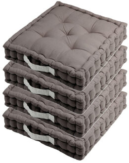 Textile Vloerkussen DUO - 4x - grijs - katoen - 45 x 45 x 10 cm - vierkant - Extra dik