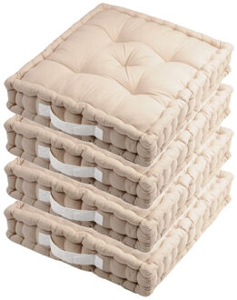 Textile Vloerkussen DUO - 4x - lichtbeige - katoen - 45 x 45 x 10 cm - vierkant - Extra dik