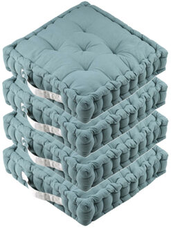 Textile Vloerkussen DUO - 4x - lichtblauw - katoen - 45 x 45 x 10 cm - vierkant - Extra dik