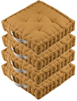 Textile Vloerkussen DUO - 4x - mosterdgeel - katoen - 45 x 45 x 10 cm - vierkant - Extra dik