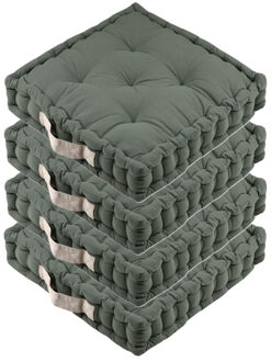 Textile Vloerkussen DUO - 4x - olijfgroen - katoen - 45 x 45 x 10 cm - vierkant - Extra dik
