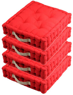 Textile Vloerkussen DUO - 4x - rood - katoen - 45 x 45 x 10 cm - vierkant - Extra dik