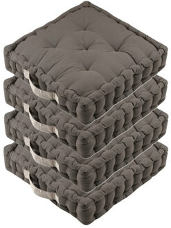 Textile Vloerkussen DUO - 4x - taupe - katoen - 45 x 45 x 10 cm - vierkant - Extra dik