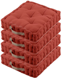 Textile Vloerkussen DUO - 4x - terracotta - katoen - 45 x 45 x 10 cm - vierkant - Extra dik