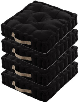 Textile Vloerkussen DUO - 4x - zwart - katoen - 45 x 45 x 10 cm - vierkant - Extra dik