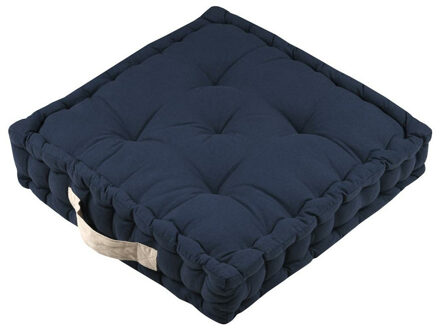 Textile Vloerkussen DUO - donkerblauw - katoen - 45 x 45 x 10 cm - vierkant - Extra dik