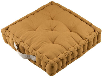 Textile Vloerkussen DUO - mosterdgeel - katoen - 45 x 45 x 10 cm - vierkant - Extra dik