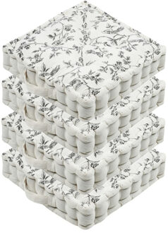 Textile Vloerkussen Leaves - 4x - wit/grijs - katoen/polyester - 45 x 45 x 10 cm - Extra dik