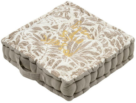 Textile Vloerkussen Leaves - taupe/wit - katoen - 45 x 45 x 10 cm - vierkant - Extra dik
