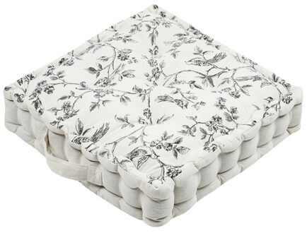 Textile Vloerkussen Leaves - wit/grijs - katoen/polyester - 45 x 45 x 10 cm - Extra dik