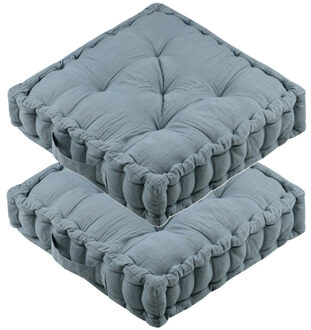 Textile Vloerkussen Maxime - 2x - blauw - katoen - 45 x 45 x 10 cm - vierkant - Extra dik