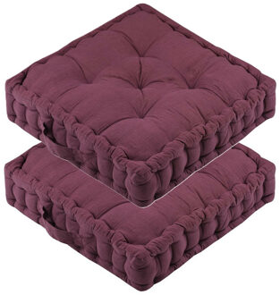 Textile Vloerkussen Maxime - 2x - bordeaux - katoen - 45 x 45 x 10 cm - vierkant - Extra dik
