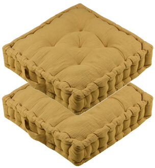 Textile Vloerkussen Maxime - 2x - okergeel - katoen - 45 x 45 x 10 cm - vierkant - Extra dik