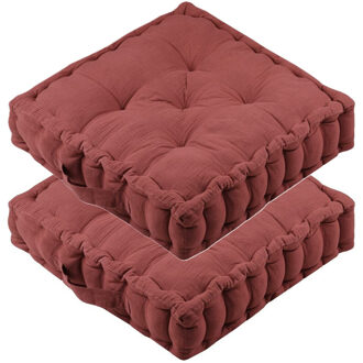 Textile Vloerkussen Maxime - 2x - terracotta - katoen - 45 x 45 x 10 cm - vierkant - Extra dik