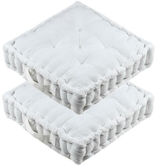 Textile Vloerkussen Maxime - 2x - wit - katoen - 45 x 45 x 10 cm - vierkant - Extra dik